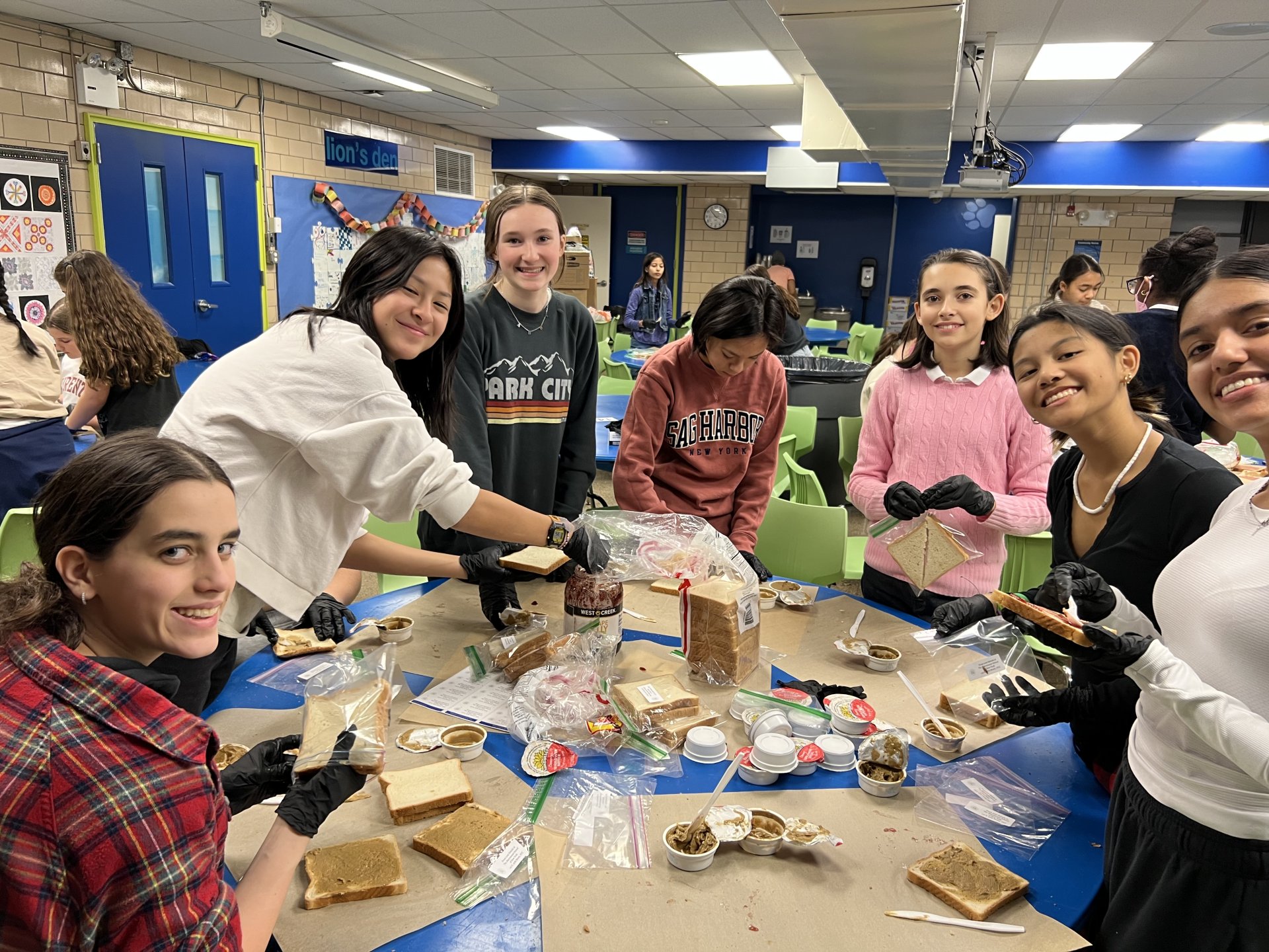 group of students making sandwiches for Sandwich Fridays